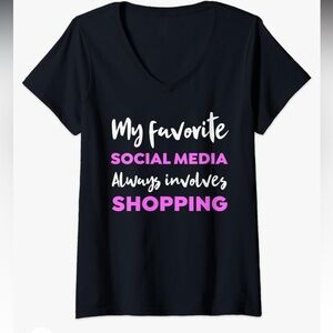 New! V Neck Social Media Shopping Tee Shirt NWTS